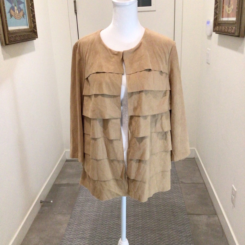 CHICO’S “TRAVELERS COLLECTION” FAUX SUEDE TAN JACKET